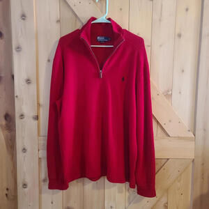 POLO Ralph Lauren Estate Rib Quarter-Zip Red Pullover Cotton Sweater Mens Large